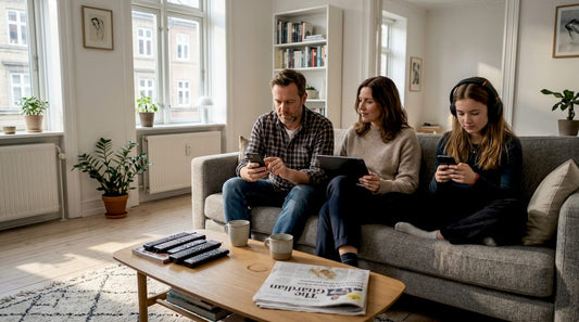 European family using home electronics together