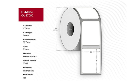 Label 100 X 50MM Core 25MM, Direct Thermal, Coated, — image 1