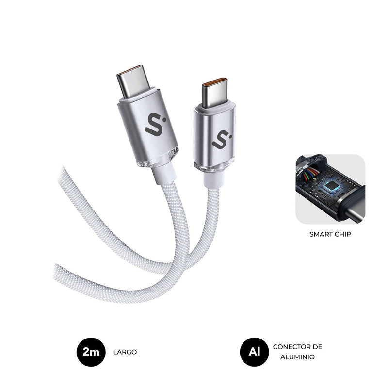 Subblim Cable Optimus 60W USB-C/USB-C 2M White 60W/ Length 2M/ USB-C &harr, USB-C/ Pd