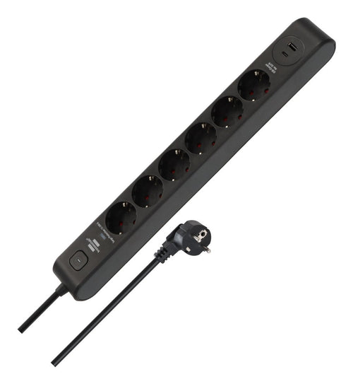 Power Strip Power Brennensilla 6 Sockets With 1 USB-C And 1 USB-A New/Antracita, 2 Metres Protection Contra So — image 1