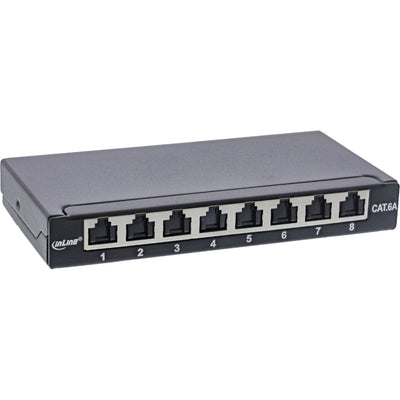 Inline® Patch Panel CAT.6A 0.5U 8-PORT, For Table/Wall/Rail, With Dust Projoection, Black — image 1