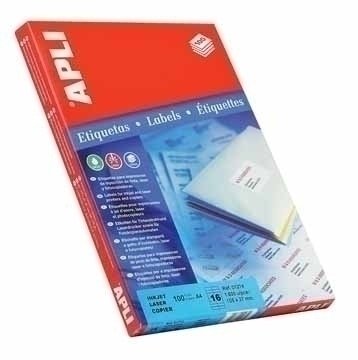Apli Pack 100 Hojas Labels 105X70MM Inkjet/Láser/Fotocopiadoras Cantos Rectos White — image 1