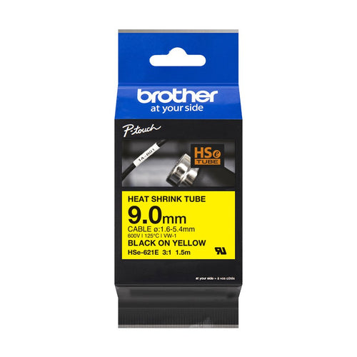 Brother HSE-621E Black Sobre Yellow Roll (0 9CM X 1 5M) 1 Cinta(s) Box Colgar Tape Tubo Termorretráctil P-touc — image 1