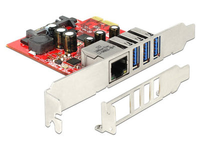 Delock 89382 Card Pci Express X1 a 3 X Externos USB 5Gbps + 1 X Externos Gigabit LAN - Factor Forma Perfil Low — image 1