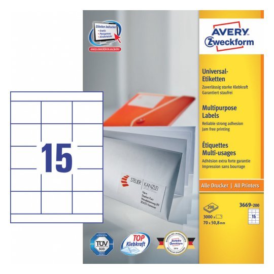 Avery Zweckform Labels 3669-200 White 70,0 X 50,8MM