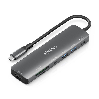 Aisens USB-C Dock 7 1, USB-C a 1x HDMI, 2x USB-A, 1x USB-C, 1x USB-C Pd 100W, 1XSD, 1XMICRO Sd, Grey 15CM — image 1