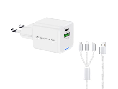 Conceptronic Charger 2PORT 33W,1x USB-C,1x USB-A + 3-IN-1 Sw — image 1