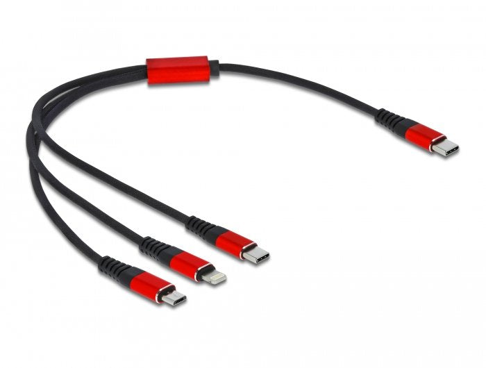 Delock Cable Charging USB 3 1 USB Type-c a Lightning/Micro USB/USB Type-c 30CM Black/Red