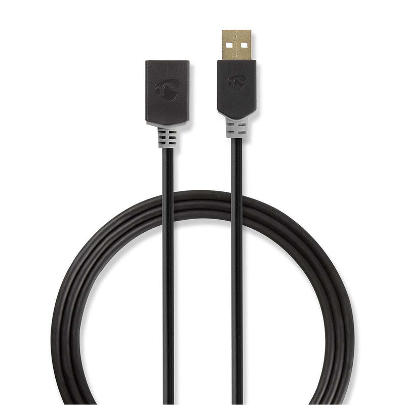 Nedis USB Cable USB 2.0 USB-A Connector Male USB-A Connector Female 480Mbps Chapado Oro 2.00M Round Pvc Antrac