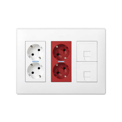 Box With 2 Schukos White + 2 Schukos Rojos + 2 RJ45 500 Cima Surface Or Empotrar White — image 1