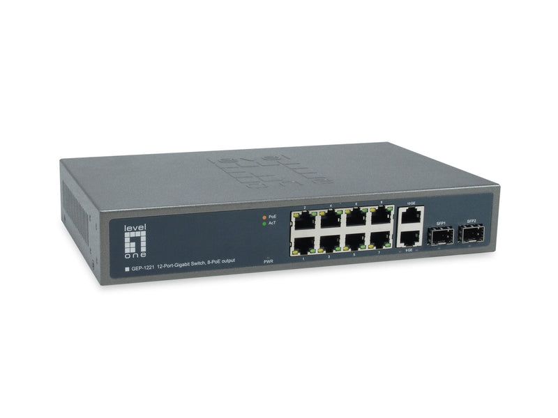 Conmutador Levelone 10X Ge GEP-1221 2XGSFP 19 150W 8XPOE +