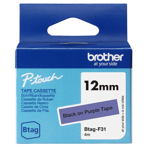Brother Tape Labels BTAG-F31 12MM, Black Sobre Purple No Laminated BTAGF31 — image 1