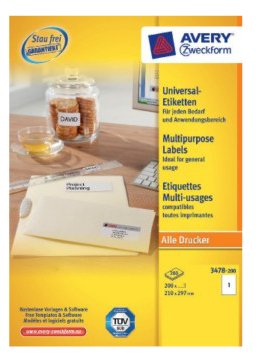 Avery Zweckform Labels 3478-200 White 210,0 X 297,0MM — image 1