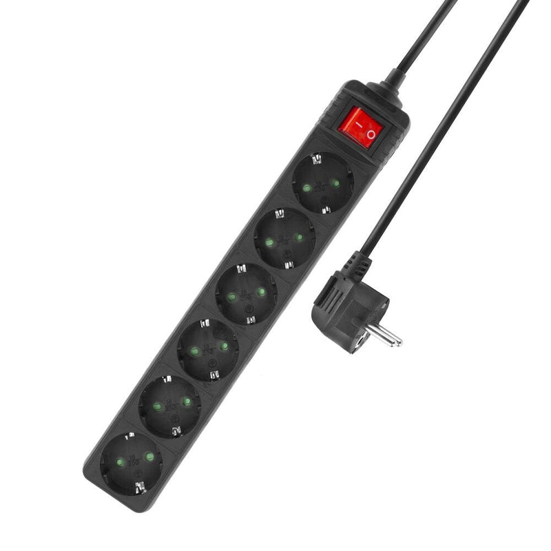 Power Strip With Illuminated Switch, 6 Sockets, 3M, Black