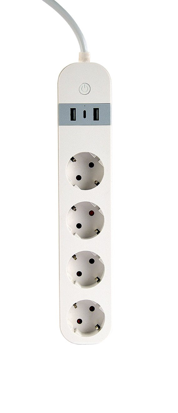 Gembird Power Strip Smart With Charger Usb, 4 Plugs Franceses, White