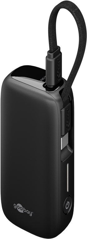 Goobay Powerbank 5.000MAH, Integriertes USB-C Cable 13CM, 20 Watt Black 5AH, 1x Usb-a, 1x Usb-c, Pd, Qc) 76250