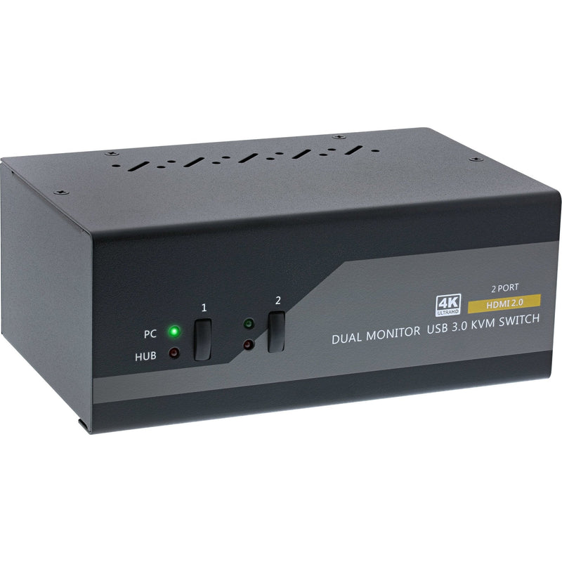 Inline® KVM Desktop Switch, 2-PORT, Dual Monitor HDMI 2.0, 4K, USB 3.0, Audio