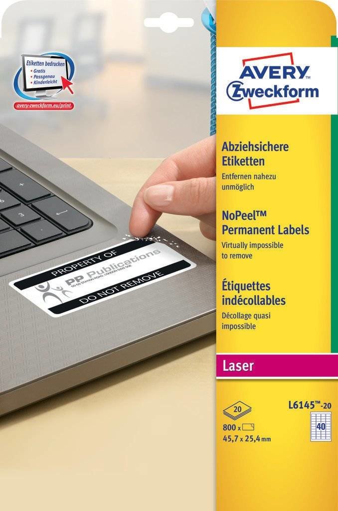 Avery Zweckform L6145-20 Label Self-adhesive White Rectángulo Redondeado Permanente 800 Pieces