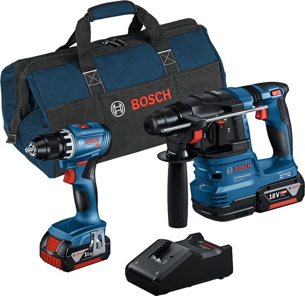 Bosch Professional Set Combinado Drill a Battery Gsr 18V-45 + Drill Percutor a Battery Gbh 18V-22 Blue 2 Batte