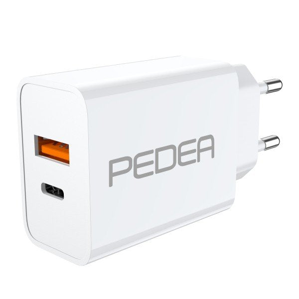 Pedea 20W USB-C (pd) Fast Charger - 2-PORTS Múltiple Handy-cargador With USB-C And Usb-a, White
