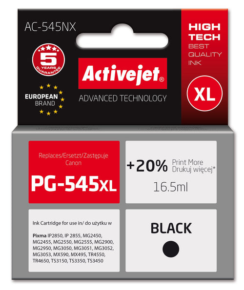 Activejet Ink Printer AC-545NX Canon Reemplazo Canon PG-545XL Supreme 16 5ML Black — image 1