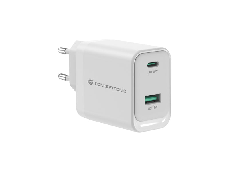 Conceptronic Wall Charger Quick Charge 3.0 Pd Pps 1 Port USB-C 1 Port USB-A Althea 45W