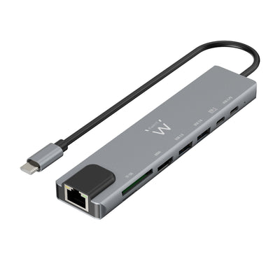 Ewent USB-C HDMI 8-IN-1 Hub, Ethernet, HDMI 4K, USB-C Pd, Usb-c, Usb-a, LAN,1 Card Reader Aluminium — image 1