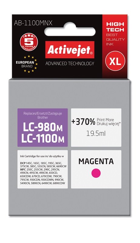 Activejet Ink AB-1100MNX (reemplazo Brother LC1100M / 980M - Supreme - 19 5ML - Magenta