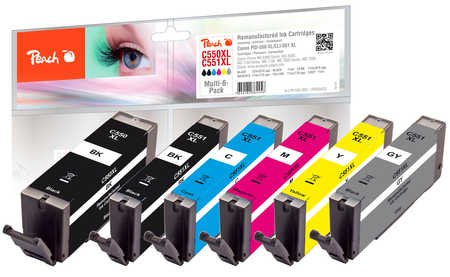 Peach Ink Canon PGI-550XL CLI-551XL MULTI-6- Pack Remanufactured