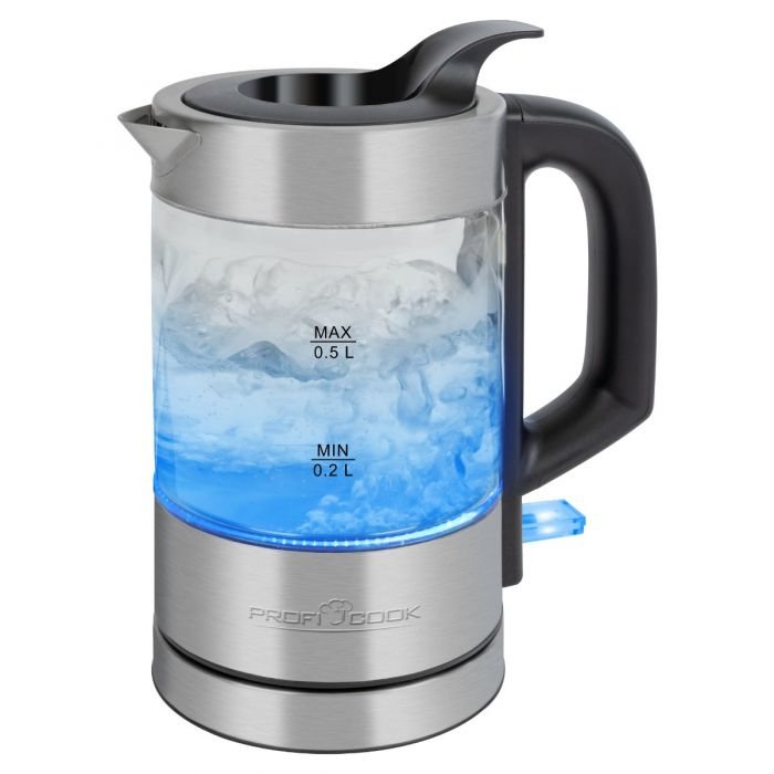 Proficook Kettle Glass PC-wks 1228G, Kettle Steel Inoxidable/Black 0,5 Litros 501228