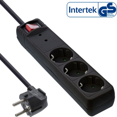 Inline Power Strip 3 Sockets With Protection 3X Type F With Switch Black 1.5M — image 1