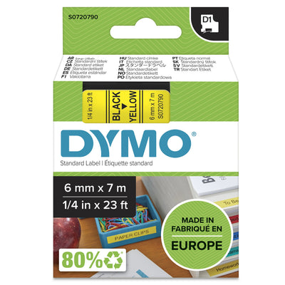 Dymo Tape Transferencia Thermal D1 43618. Black Sobre Yellow 6MMX7M. Poliester Self-adhesive — image 1