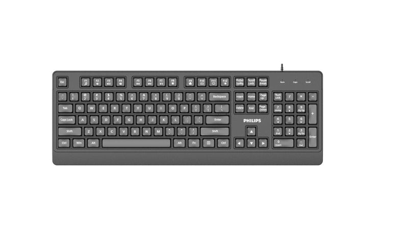 Philips Keyboard SPK6247B With USB Cable 2.0 Plug And Play Accesos Multimedia Black Matte Ergonomico