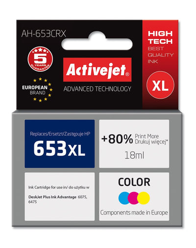 Activejet Ink Ah-653CRX Printers HP Spare Part HP 653XL 3YM74AE Premium 320 Páginas Colour — image 1