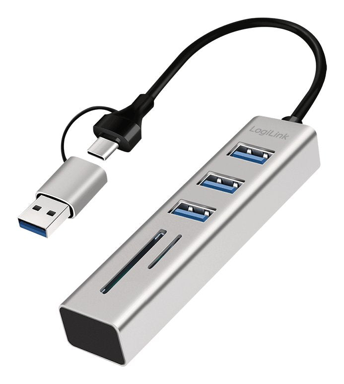Hub USB 3.0, 3 Ports Usb-a, Slot SD/microSD, Cable Connection 2 1, 5 Gbit/S, Silver