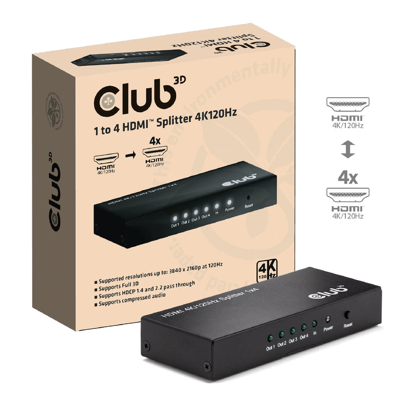 CLUB3D HDMI Splitter 1 Eingang - 4 Salidas 4K120HZ UHD Retail