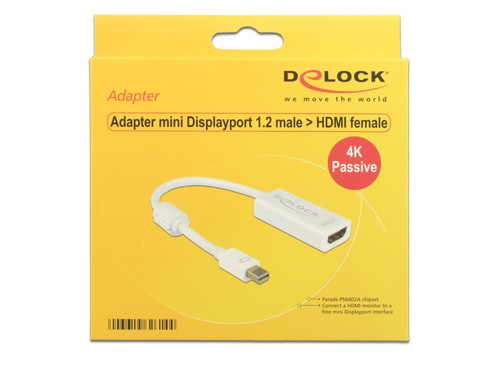 Delock Adapter Mini DisplayPort 1.2 Connector Male HDMI Connector Female 4K Pasivo White