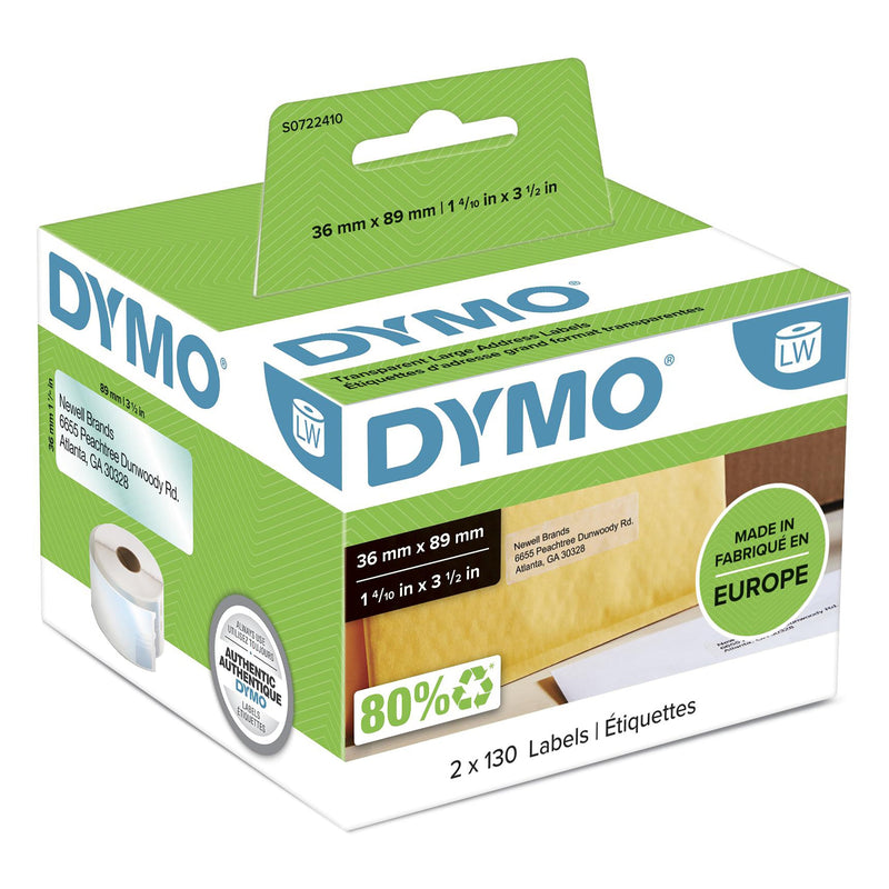 Dymo Tape Labels Enví Or Plastic Transparent 89X36MM (260 Páginas) Rotuladora Labelwriter