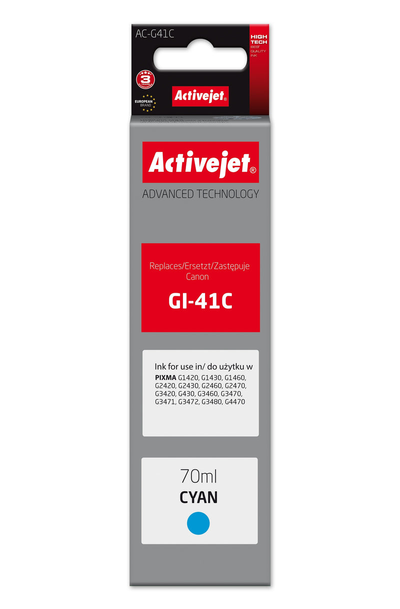 Activejet AC-G41C Bottle Ink Printer Canon, Sustituta Canon GI-41C 4543C001 Supreme 70ML Blue Claro