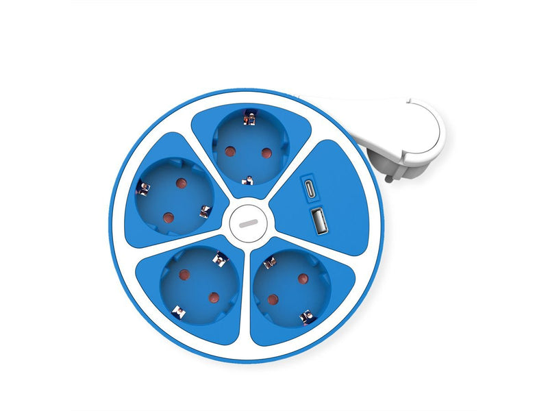Roline 4-VÍAS Power Strip Plugs With Switch Round Usb-charger a + C, Blue 1,5M