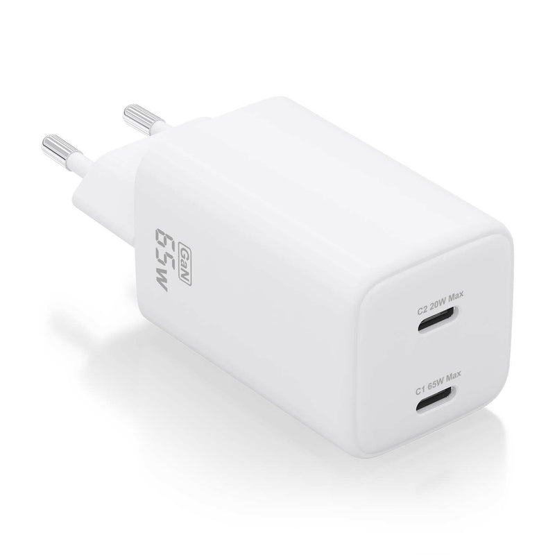 Aisens Charger GaN 65W, 2x USB-C PD 3.0 QC4.0, White