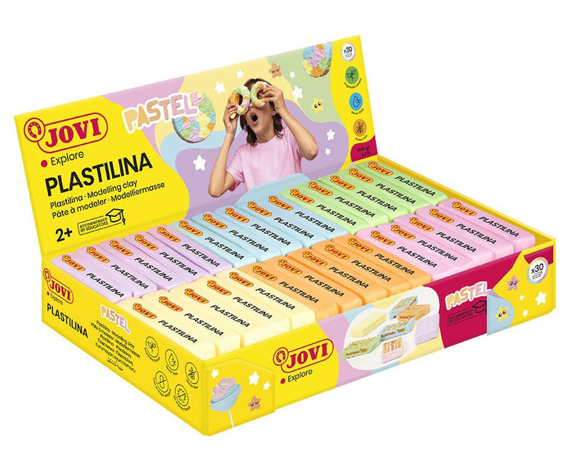 Jovi Expositor 30 Pastillas Plastilina 50GR - Colours Pastel - 100% Vegetal - Muy Moldeable - No Se Seca -