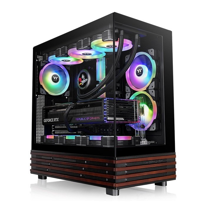 Thermaltake PC Case View 270 Plus Ws Argb, Black/Wood Glass Tempered X 2, Estructura Wood CA-1Y7-00M1WN-WS