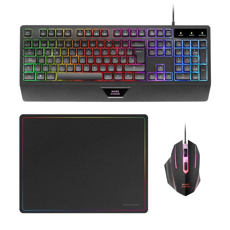 Mars Gaming MCP124 Combo Gaming 3EN1 - Keyboard H-mech RGB - Mouse 3200 DPI Switches Huano - Mouse Pad Nanotex