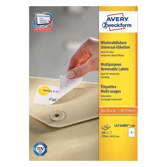 Avery Zweckform Labels L4734REV-100 White 199,6 X 143,5MM