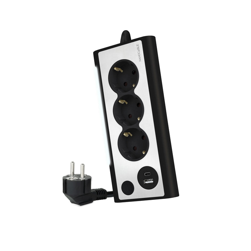Nanocable Power Strip Desktop With 3X Shuckos, 1x USB-C And 1x USB-A - Iluminacion LED With Switch - Cable 1.5