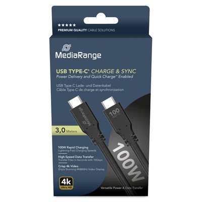 Mediarange Cable MRCS218 USB 3.2 Gen 1 (3.1 Gen 1) 3M USB C Black — image 1
