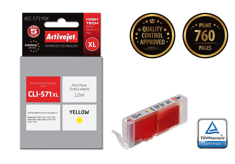 Activejet Ink ACC-571YNX (reemplazo Canon CLI-571Y XL - Supreme - 12ML - Yellow