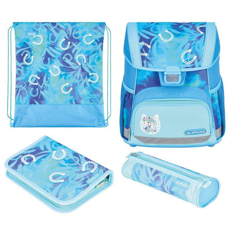Herlitz Loop Plus Lucky Horse Set Of Backpack School Chica Poliéster Blue Claro