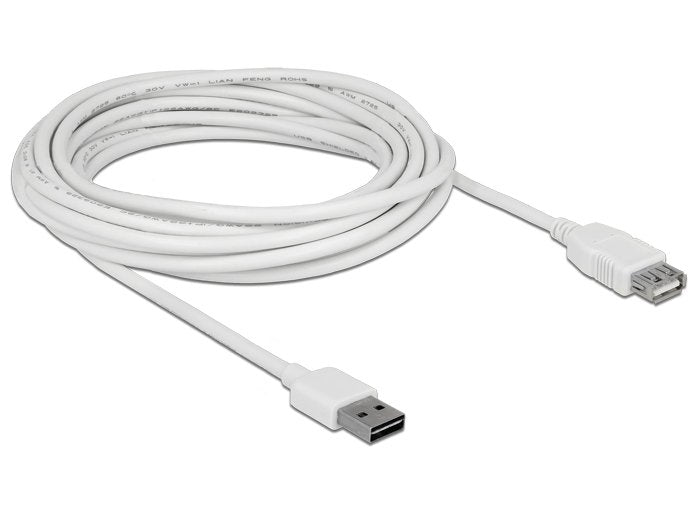 Delock Cable Alargador Easy-USB 2.0 Type a Connector Male USB 2.0 Type a Connector Female White 5M